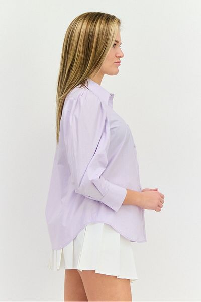Steve Madden Women Pointed Collar Plain Long Sleeve Shirts, Light Purple