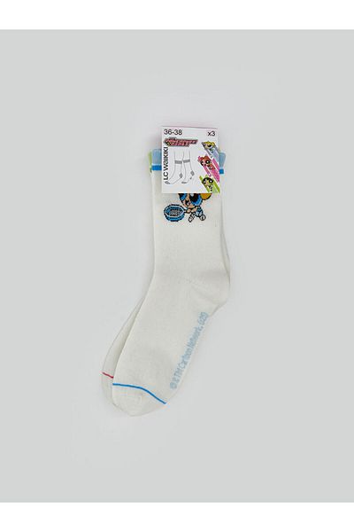 LC Waikiki Lcw Dream Ecru Powerpuff Girls Printed Women's Socks 3 Pack