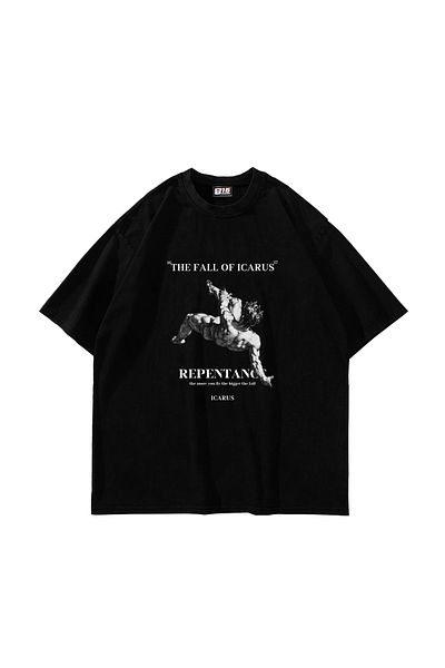 Sekizbiraltı Μπλουζάκι Icarus Place Printed Unisex Μαύρο Oversize T-shirt