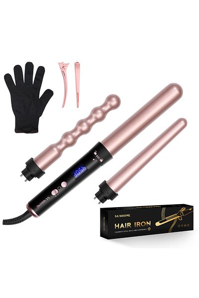 Sunhome Curling Wand Set, 3 in 1 Hair Curler with 3 Interchangeable Curling Wand Ceramic Barrel