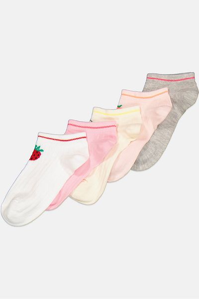 Bebe Kids Girl 5 Pairs Printed Ankle Socks, Pink