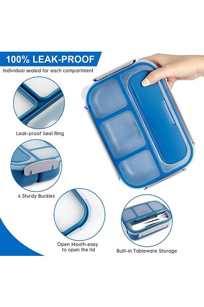COOYA Lunch Box Set Sauce Jar, Spoon Fork, Fruit Stick, Leak-proof Box With Insulated Lunch Bag