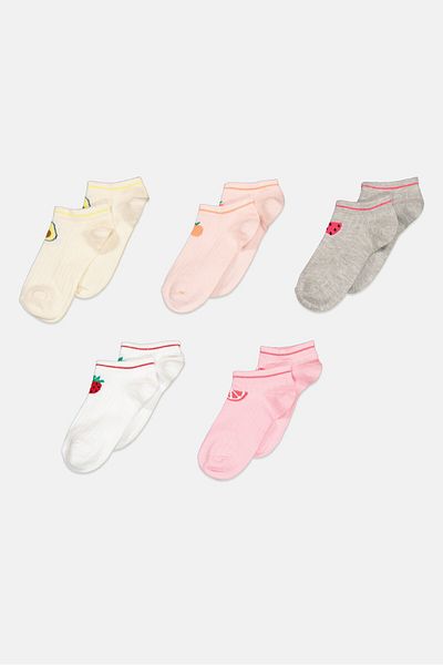Bebe Kids Girl 5 Pairs Printed Ankle Socks, Pink