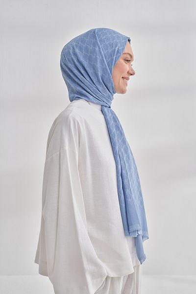 ARMANDA ŞAL DE BUMBAC MONOGRAMĂ CU LANT - BLU DENIM