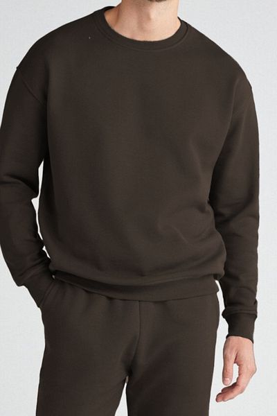 ruNadeS Φούτερ Unisex Relax Fit Relaxed Cut Cotton Fleece Inside Crew Neck καφέ φούτερ