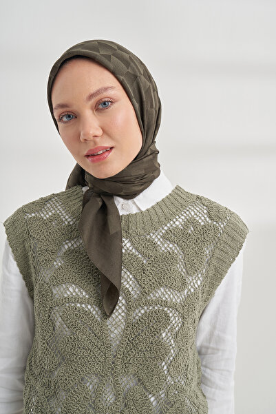 ARMANDA Cotton Monogram Geometric Pattern Scarf - Khaki