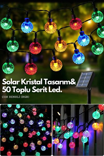 PASACO 50 Top 7 Metre RGB Güneş Enerjili Led Işık Solar Bahçe Teras Balkon Ağ...
