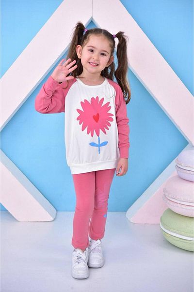 TRENDİMİZBİR Flower Printed Girl's Tights Bottom Top Set