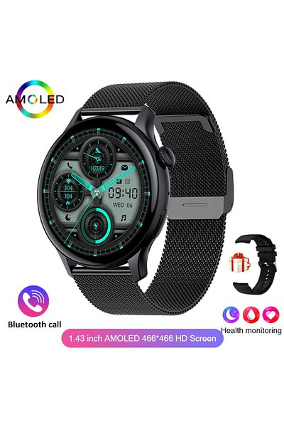 ChiBear Black net 2024 True AMOLED Smart Watch Ladies Screen Always Show Time 466*466 HD Health Tracker Voic