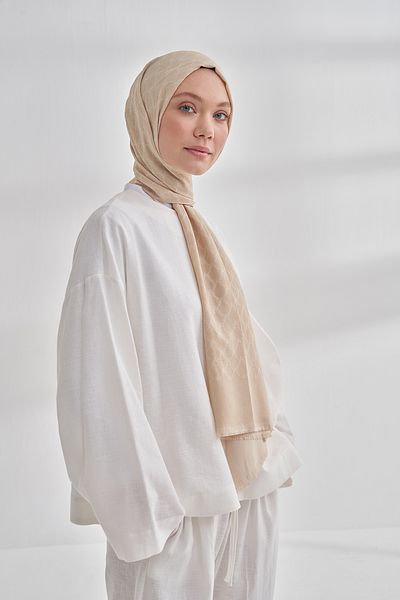 ARMANDA ŞAL CU LANT MONOGRAMĂ DE BUMBAC - BEJ