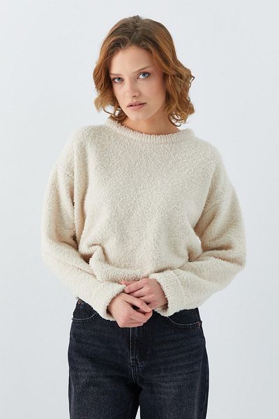 Mixray 6917 Women's Knitwear Boucle Basic Natural Kaftan