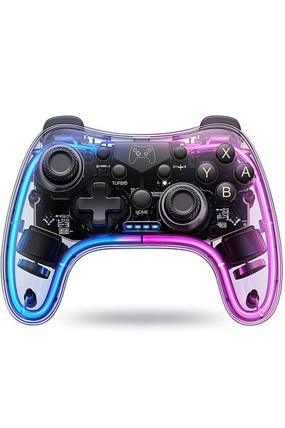 Choice Transparent-White Controller With RGB Breathing LED, Switch Controllers Remote Supports Multi-Platfo