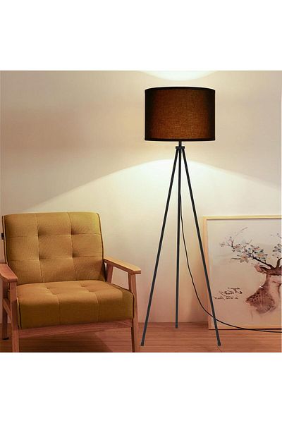 COOYA Tripod Floor Lamp with 3 Color Temperatures, with Black Lampshade, for Living Room, Bedroom, Office