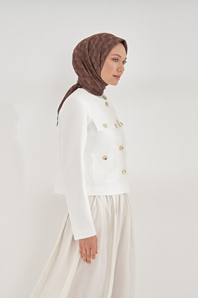 ARMANDA Cotton Monogram Geometric Pattern Scarf - Brown