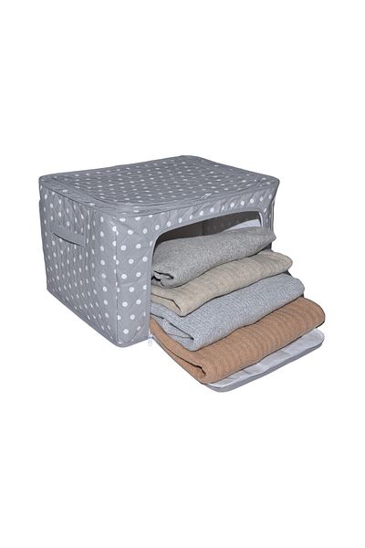 chibi Windowed Gray Polka Dot Steel Support Front Opening Cabinet Organizer Storage Box with Wire Storage 40x50x30