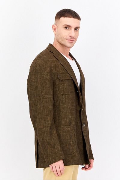 Tallia Men Slim Fit Grid Pattern Blazer, Black/gold