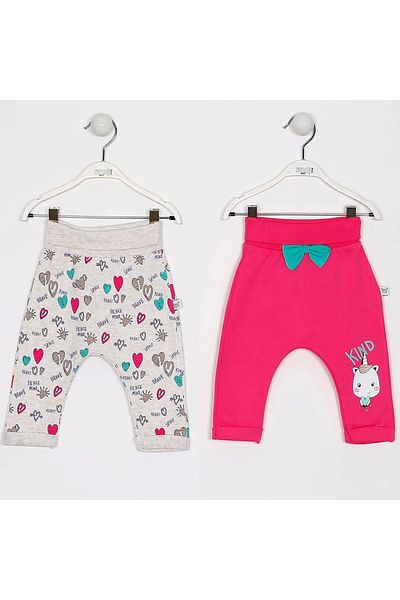 imajbebe Baby Girl 2-Piece Pants Set – Bow Tie and Heart Patterned, 100% Cotton Baby Pants Set