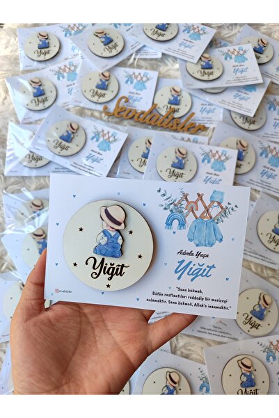 Sevdalı işler Figürlü Ahşap Bebek Magneti Kartlı ve Jelatinli (10 Adet)