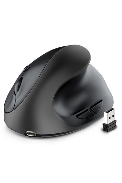 Choice فأرة عمودية لاسلكية قابلة لإعادة الشحن من JOMAA بمنفذ USB 2.4 جيجاهرتز باللون الأسود، فأرة مريحة لليد اليمنى لوضعها على حضن الكمبيوتر