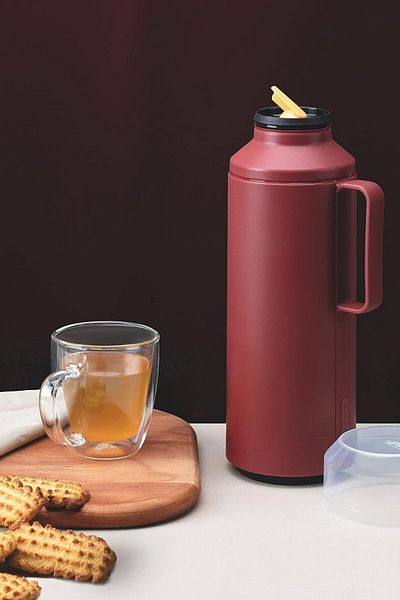 TRAMONTINA Since 1911, Made In Brazil - Exata Red Beverage Dispenser With 1l Glass Liner And Plastic Lid
