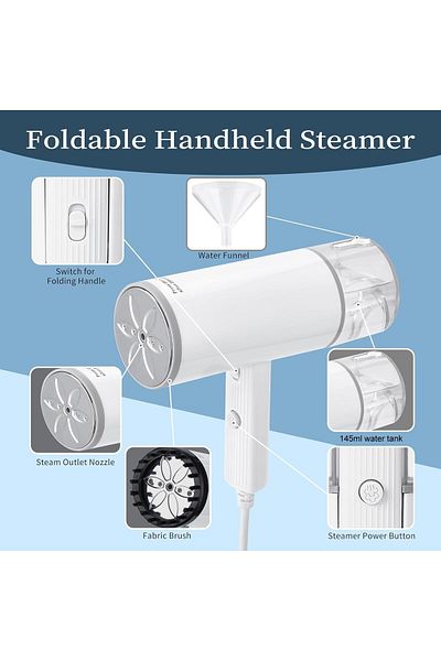 COOYA White Steame Iron, 145ml Water Tank, Foldable Handheld, 16s Fast Heat-up, for Home Office Travel