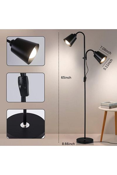 COOYA Floor Lamp, 3 Colors Dimmable Standing Lamp, for Bedroom, Living Room, Office (Black)
