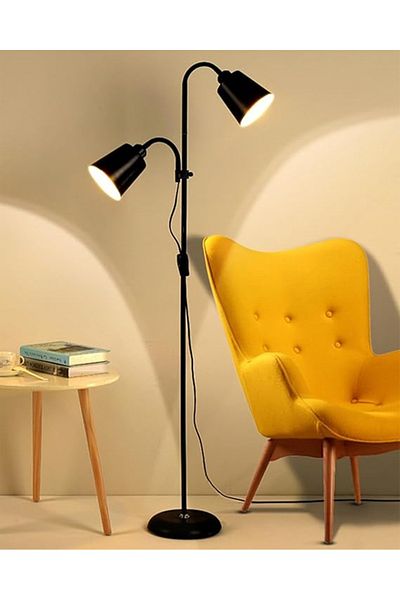 COOYA Floor Lamp, with 2 Adjustable Heads, for Living Room/Bedroom/Study Room/Office (Black)