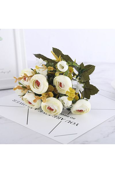 Choice White 10 Heads Vintage Tea Roses Artificial Flowers 6 Head 4 Small Bud Bouquet Wedding Home Diy Wrea