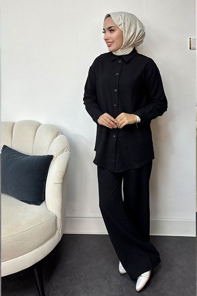 Tesettür Diyarı Shirt Collar Crepe Double Set