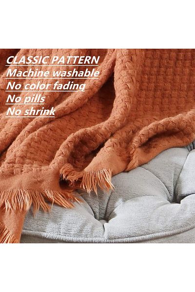 COOYA Knit Throw Blanket for Couch Sofa Bed Home Decor, Soft Warm Cozy Lightweight 127x152CM Caramel/Rust