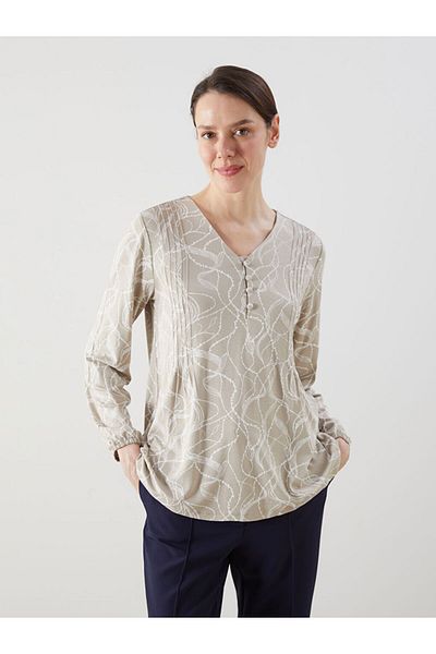LC Waikiki Lcw Grace Beige V Neck Print Women's Blouse