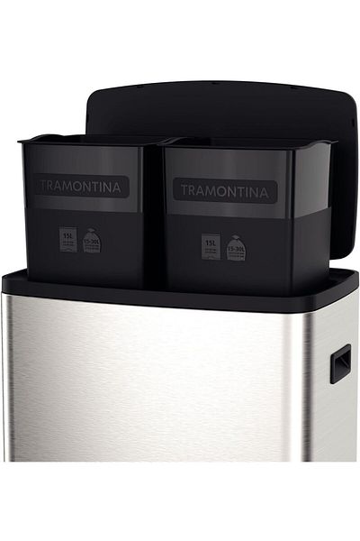 TRAMONTINA Since 1911, Made In Brazil - Octos 15l Stainless Steel Pedal Trash Bin With Removable Bucket