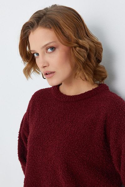 Mixray 6917 Pulover de tricotaj de bază Boucle de damă Roșu Claret