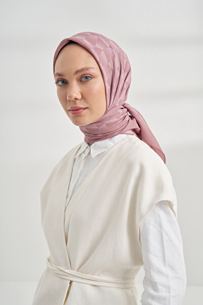 ARMANDA COTTON MONOGRAM GEOMETRİK DESEN EŞARP - PUDRA