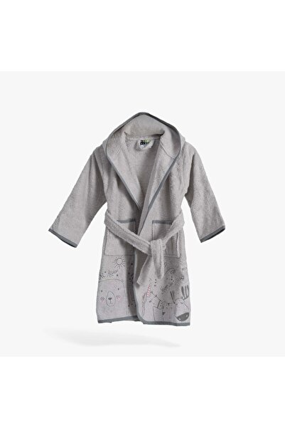 Green Black Animals Funny Serisi Çocuk Bornoz Gri