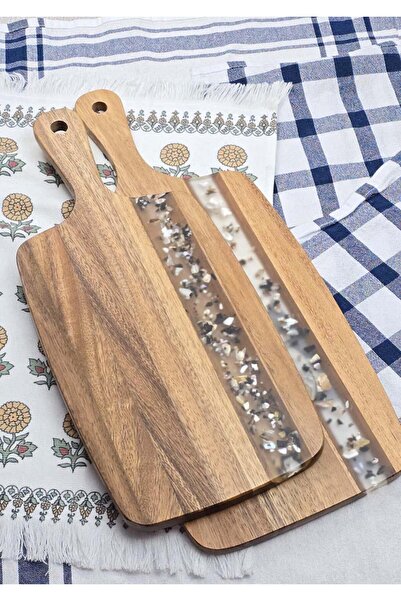 HomeTarz 2'li Akasya Kesme Tahtası Takımı - Dikdörtgen Kesim Tahtası Seti - 45 + 40 CM, 2 Parça