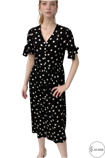 Cassime Жіноча чорна сукня з коротким рукавом, віскозна, з принтом у вигляді ...