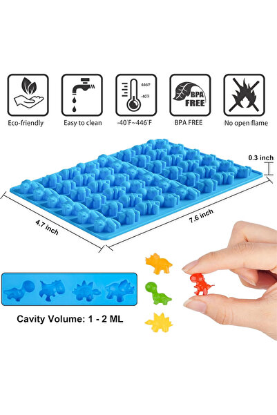 Choice 1 ديناصور أزرق 6 قطع قوالب سيليكون صغيرة على شكل ديناصور مع قشات حلوى ...