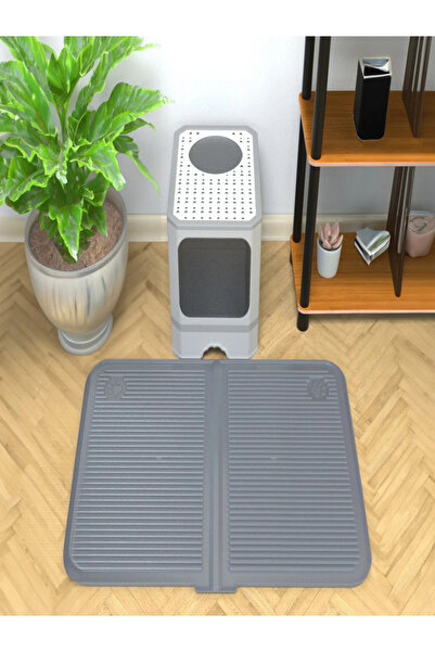 GenelTedarik Silikon Kum Ve Mama Matı Havuzlu Yıkanabilir Kedi Tuvaleti Önü K...