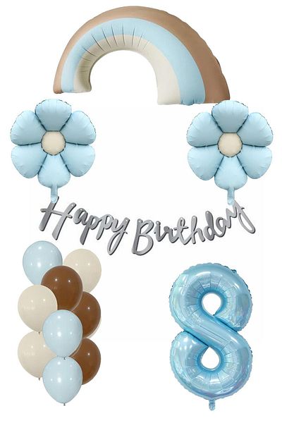 Patladı Gitti Retro 8 Year Old Daisy Themed Baby Boy Concept Birthday Set