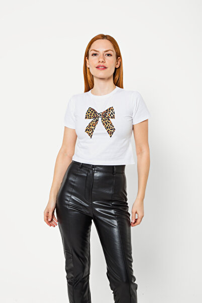 Sokak Butik Luk Sa leopard printom Bela Skraćeni kroj Lopta