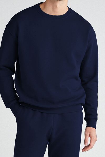 ruNadeS Φούτερ Unisex Relax Fit Relaxed Cut Cotton Fleece Inside Crew Neck Navy Blue φούτερ