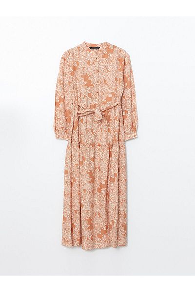 LC Waikiki Lcw Modest Brown Prevailing Collar Print Women's Dress