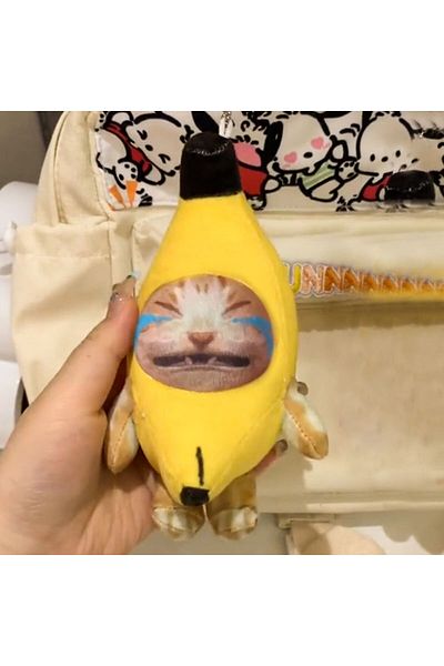 Choice 12cm Cry Squeaky Funny Banana Happy Cat Charm Sounding Plush Toys Keychain Banana Cat Pendant Dolls