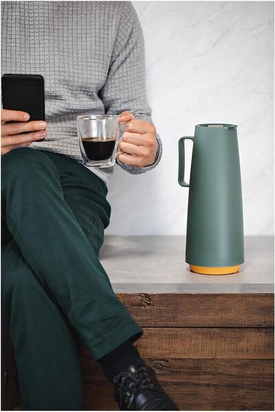 TRAMONTINA Since 1911, Made In Brazil - Exata Green Plastic Thermal Flask With 1 Liter Glass Liner