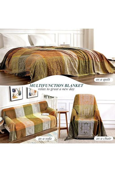 COOYA Bohemian throw blanket, couch cover  with Tassels, Hippie Decor Covers Sofa Chair loveseat