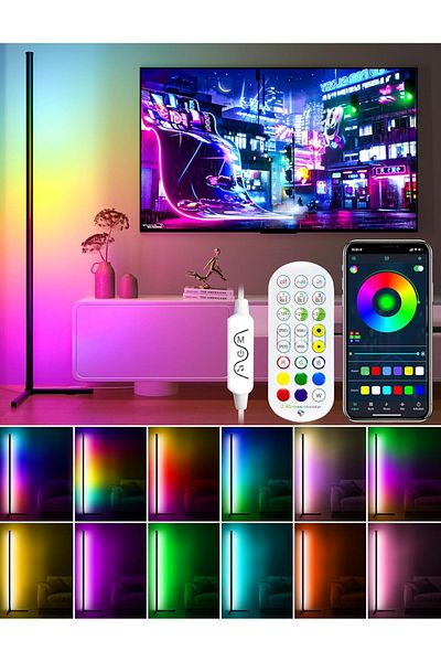 COOYA Corner Floor Lamp, Dimmable LED Corner Lamp with Music Sync Color Changing APP Control Remote