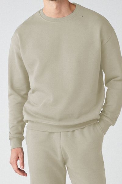 ruNadeS Unisex Relax Fit Relaxed Cut Cotton Fleece Inside Crew Neck Μπεζ φούτερ