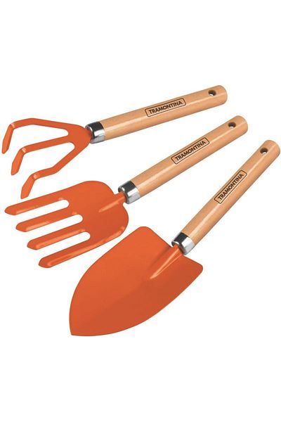 TRAMONTINA Since 1911, Made In Brazil - 3-pieces Garden Tool Set - Garden Trowel Garden Fork Cultivator