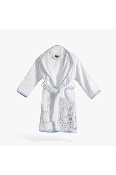 Green Black رداء حمام للأولاد - حيوانات أبيض/أزرق